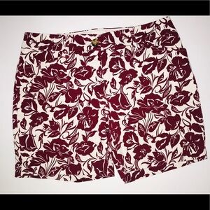 LANDS’END MID RISE BURGUNDY FLORAL PRINT SHORTS